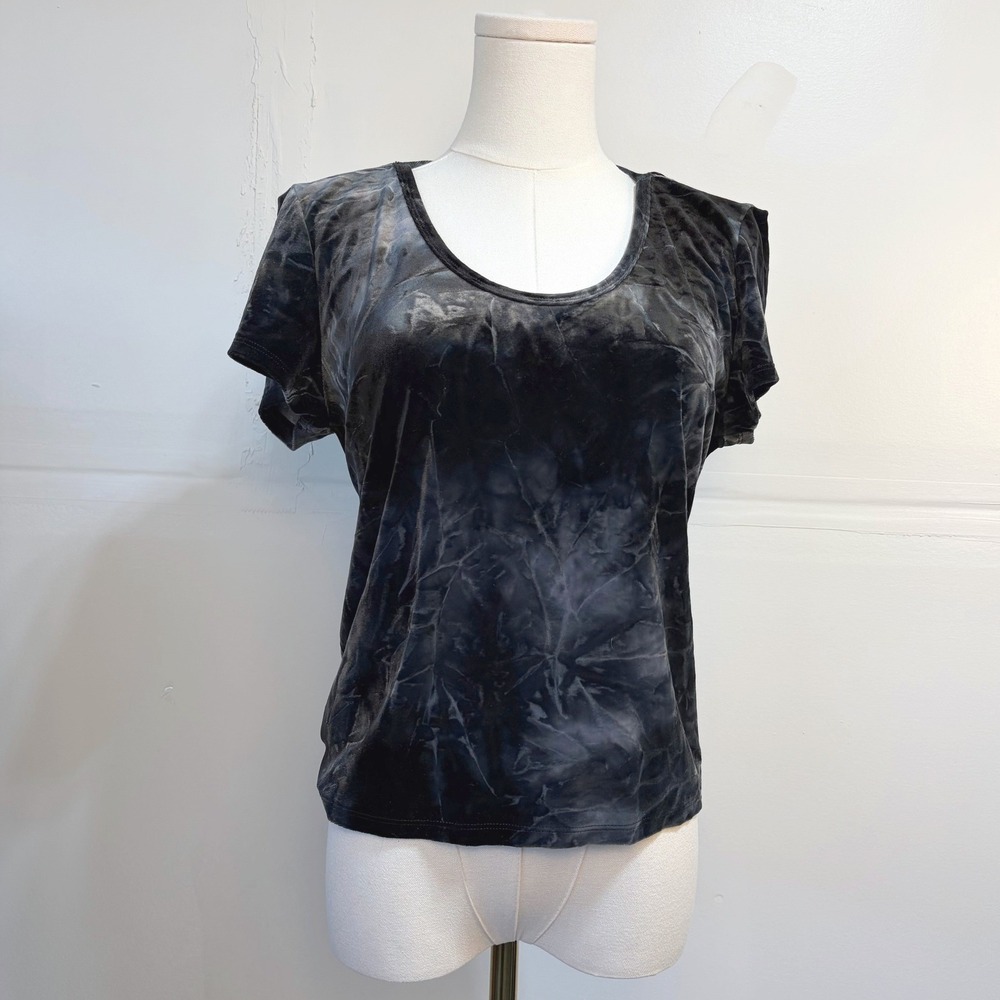 American Eagle Velvet Tie Dye Top Charcoal Grey Goth Scoop Neck Tee XL